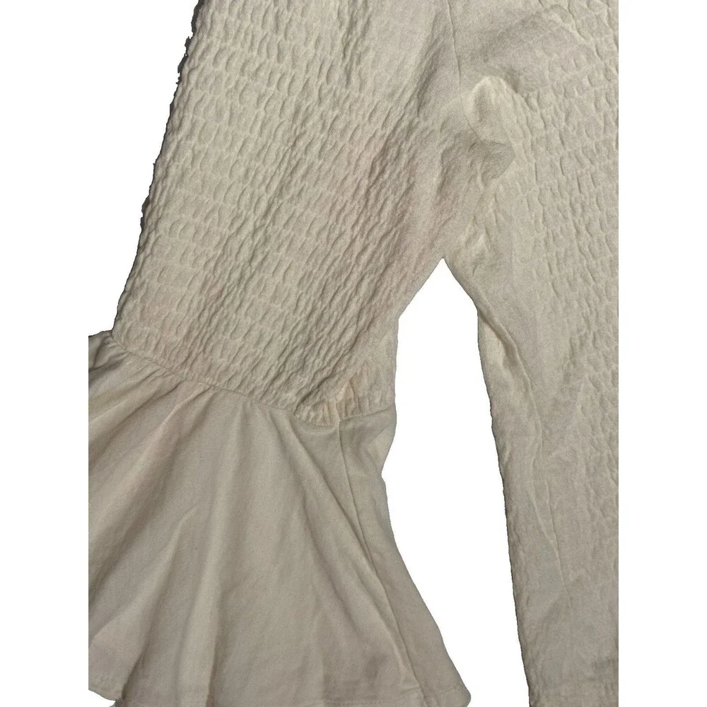 Anthropologie Cream Smocked Bell Sleeve Top Sz Small Girly Boho